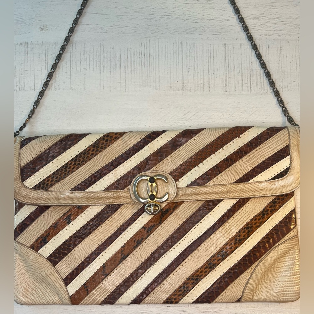 Oleg Cassini Vintage Snake Skin Patchwork Clutch - Picture 2 of 13